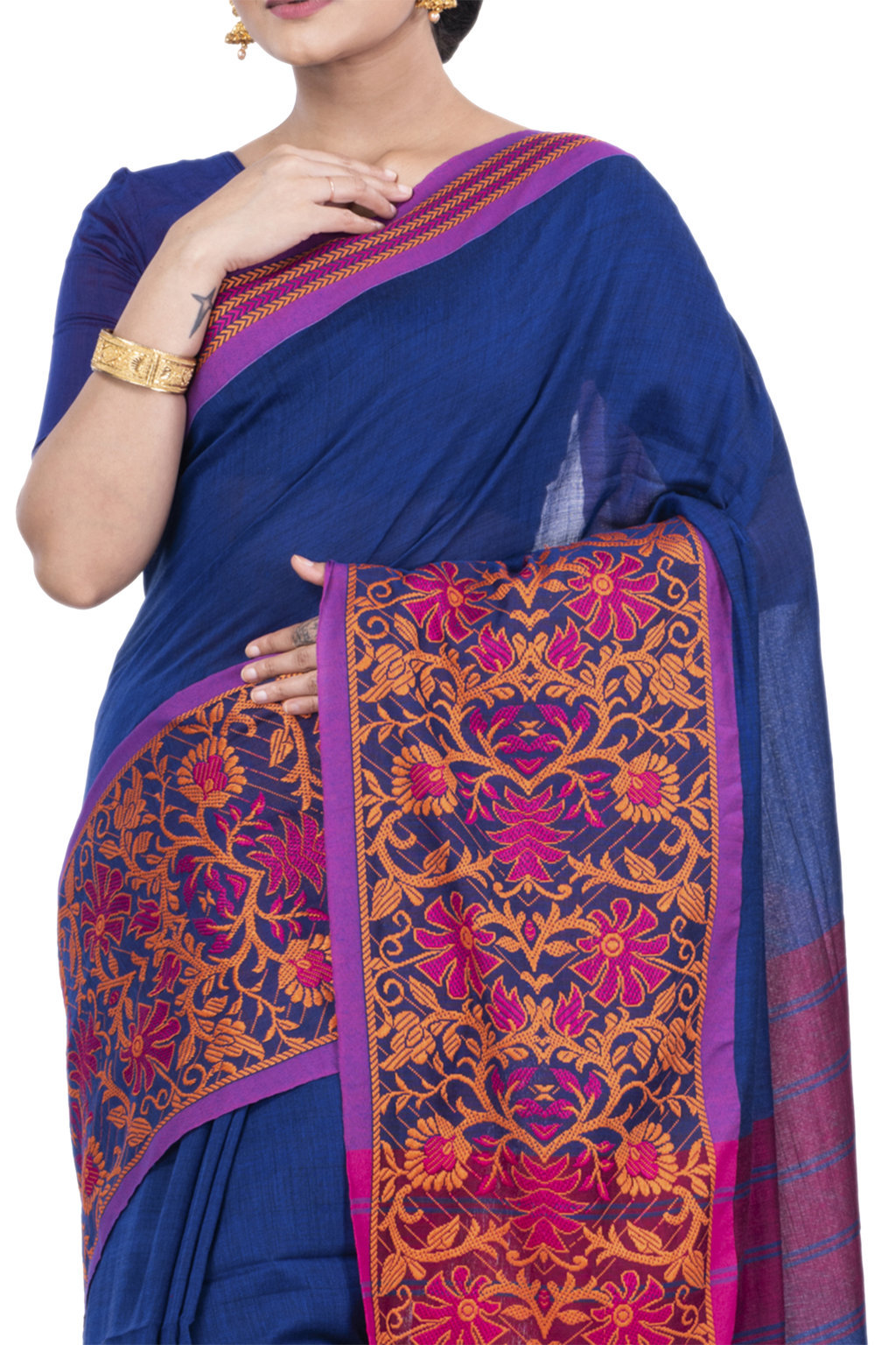Blue Pure Cotton Begompuri_Hand Hand Loom Saree (670)